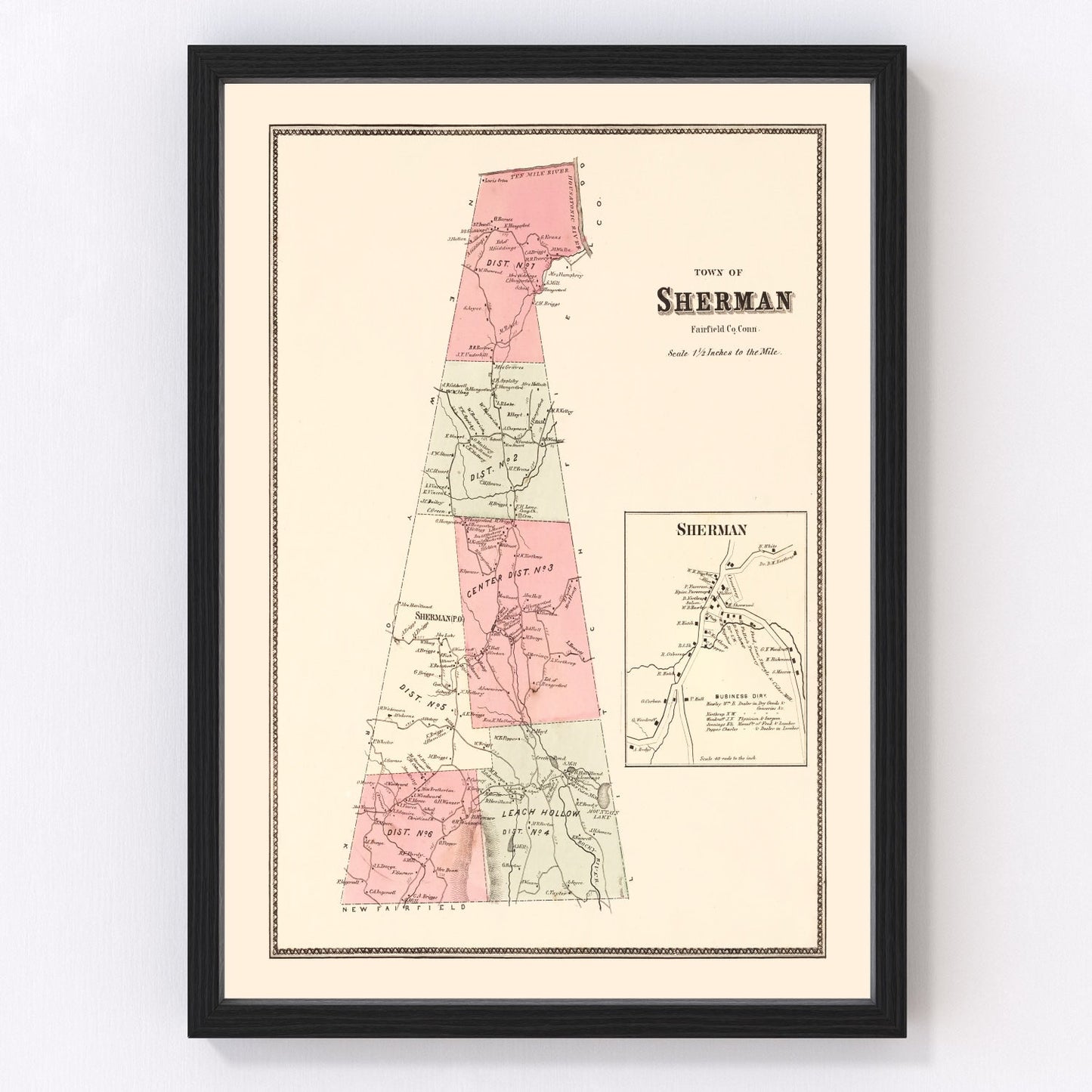 Vintage Map of Sherman, Connecticut 1867