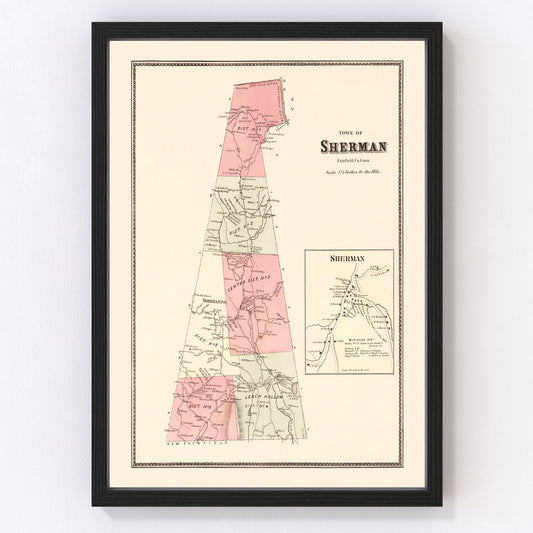 Vintage Map of Sherman, Connecticut 1867