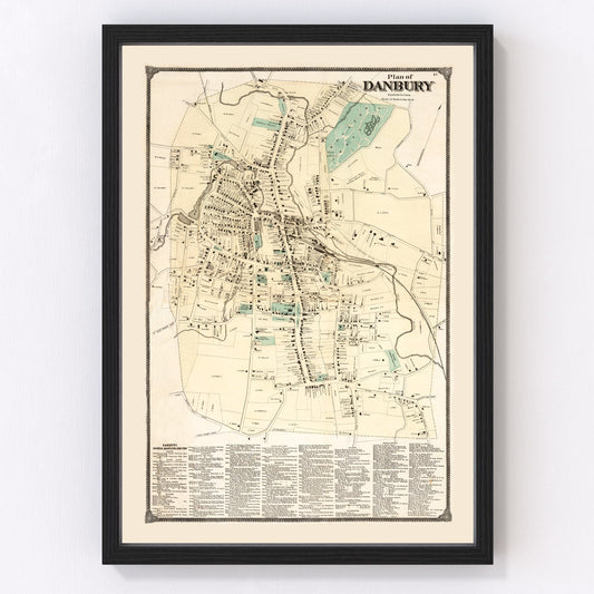 Vintage Map of Danbury, Connecticut 1867