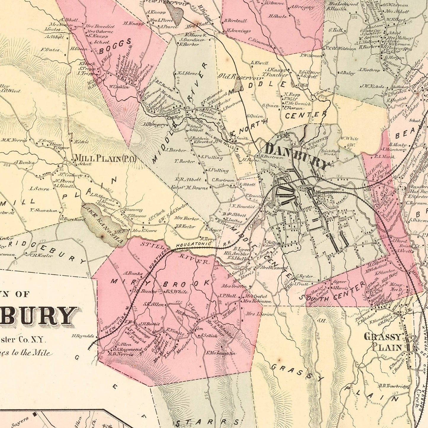 Vintage Map of Mill Plain, Connecticut 1867