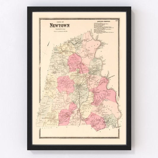 Vintage Map of Newtown, Connecticut 1867