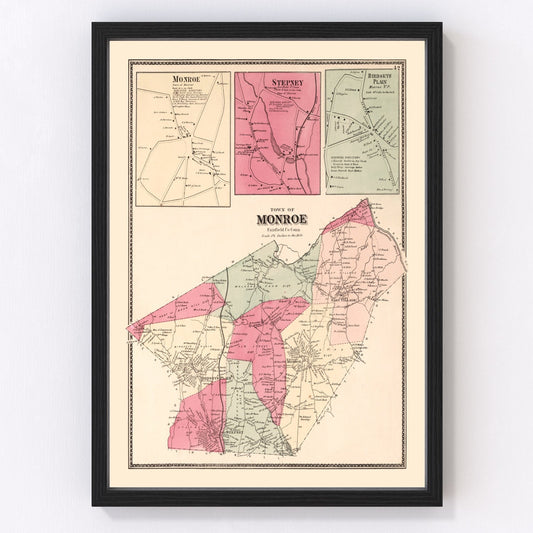 Vintage Map of Monroe, Connecticut 1867