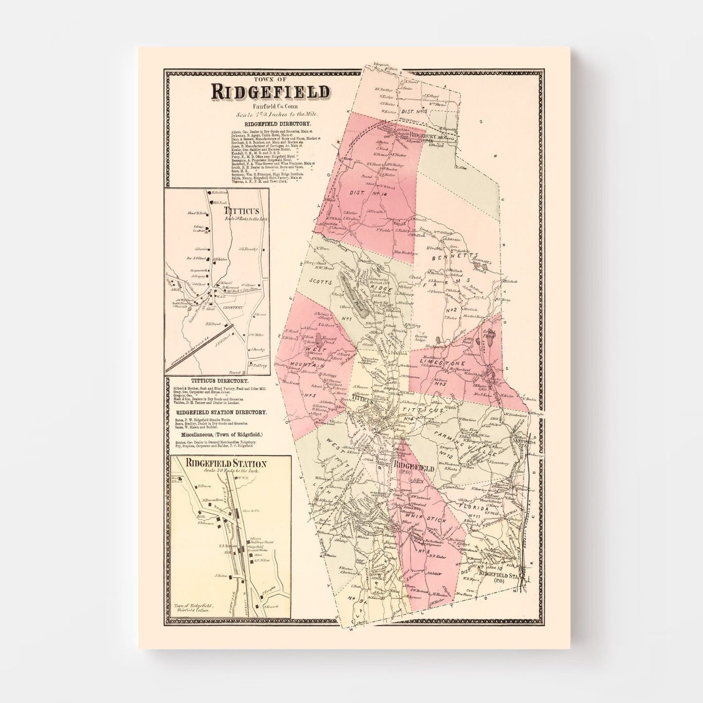 Vintage Map of Titticus, Connecticut 1867