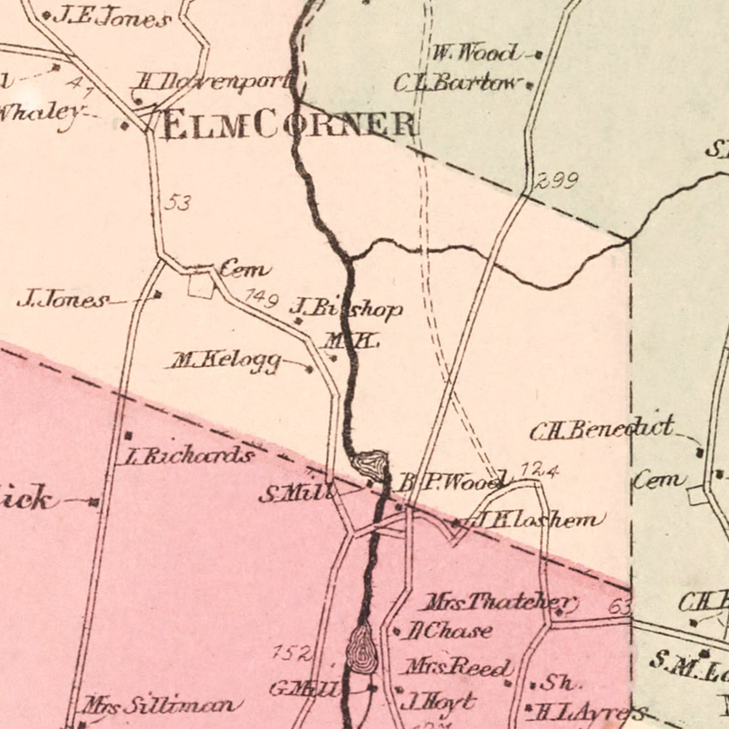 Vintage Map of New Canaan, Connecticut 1867