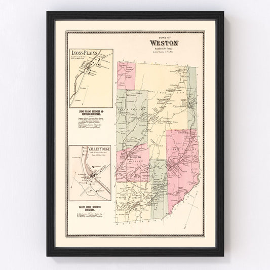 Vintage Map of Lyons Plains, Connecticut 1867
