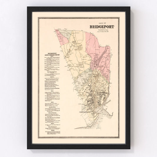 Vintage Map of Bridgeport, Connecticut 1867