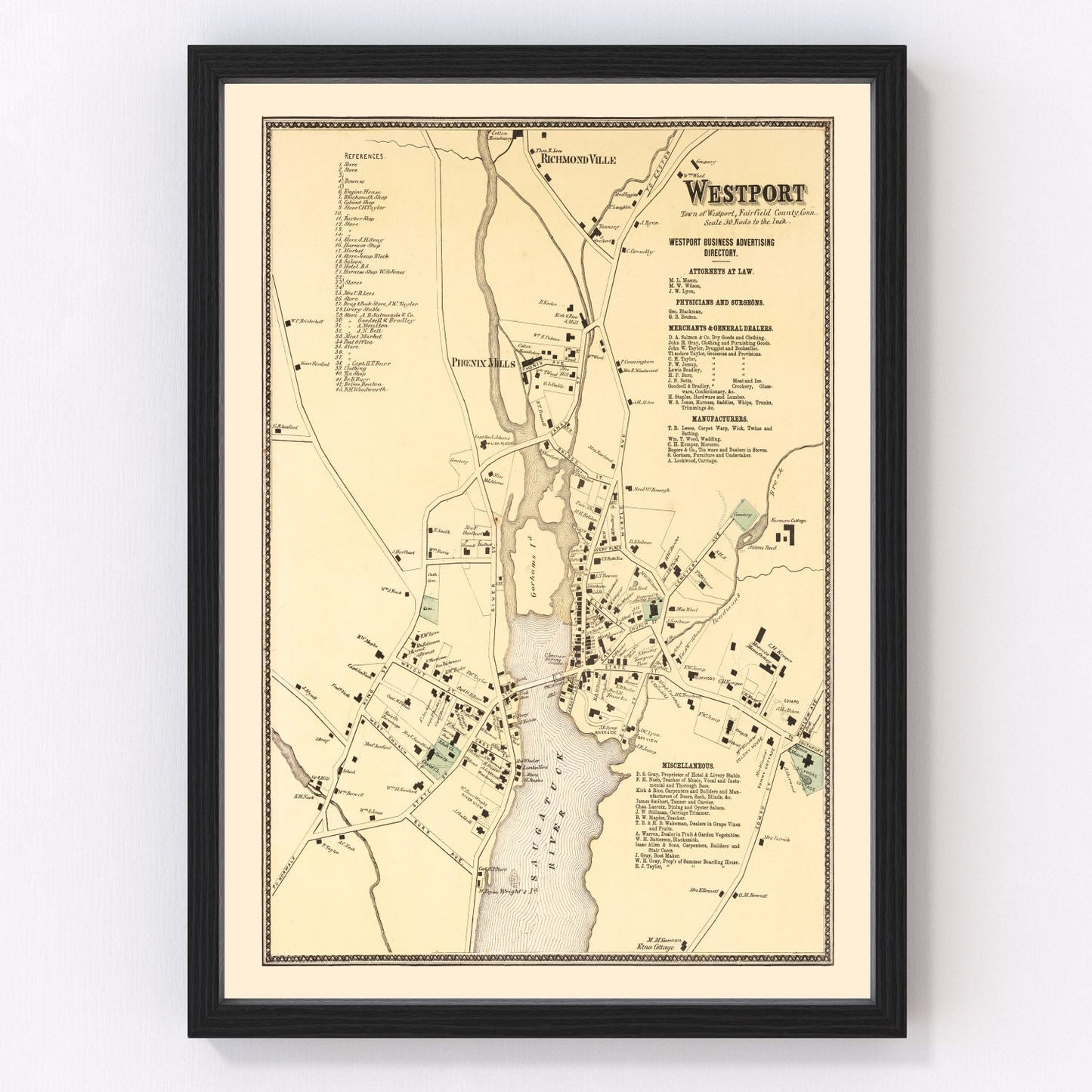 Vintage Map of Westport, Connecticut 1867