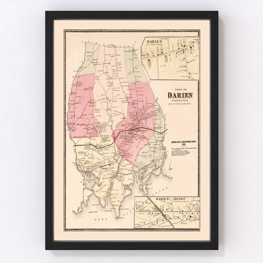 Vintage Map of Darien, Connecticut 1867