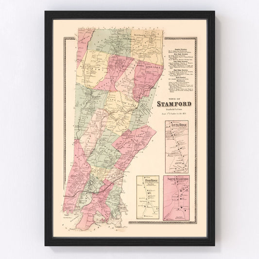 Vintage Map of Long Ridge, Connecticut 1867