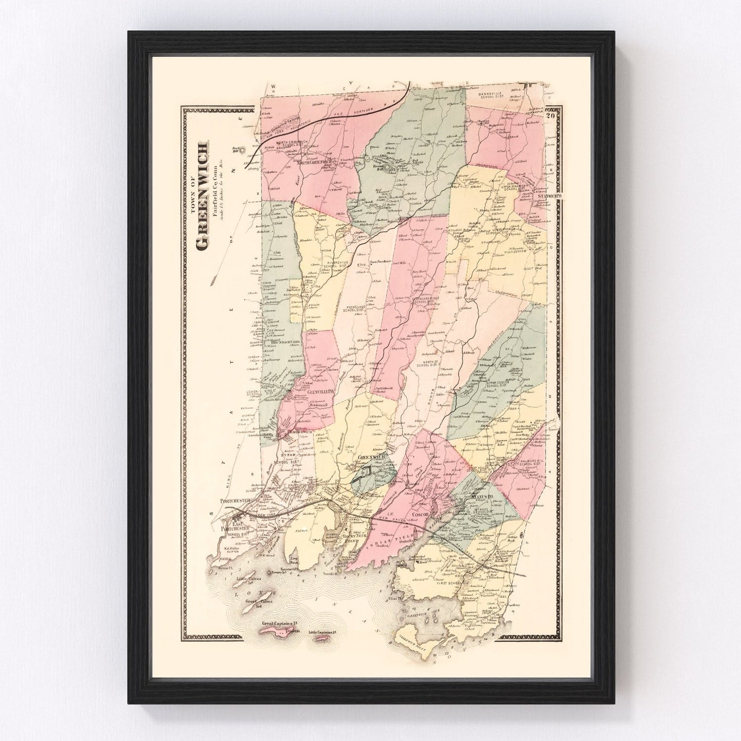Vintage Map of Greenwich, Connecticut 1867