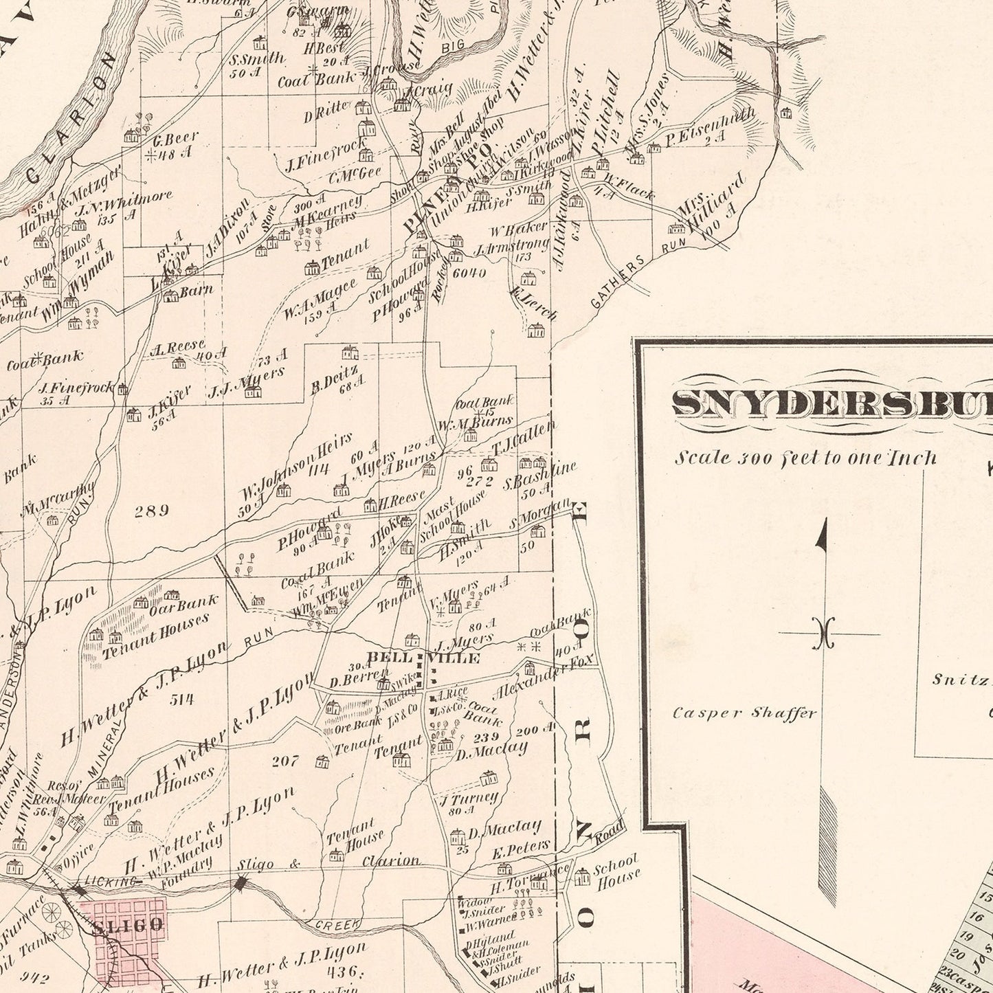 Vintage Map of Snydersburg, Pennsylvania 1877