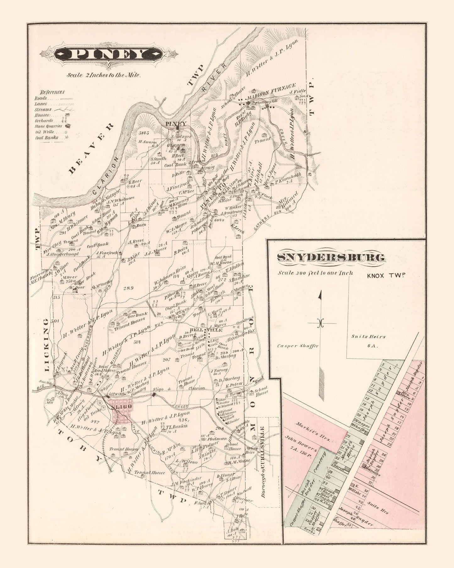 Vintage Map of Snydersburg, Pennsylvania 1877