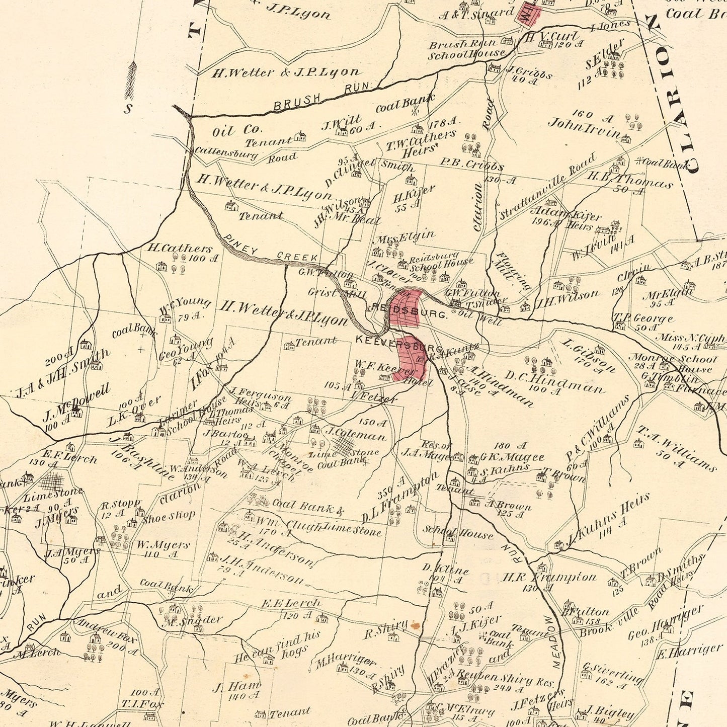 Vintage Map of Monroe, Pennsylvania 1877