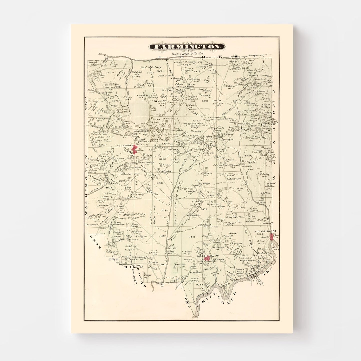 Vintage Map of Farmington, Pennsylvania 1877