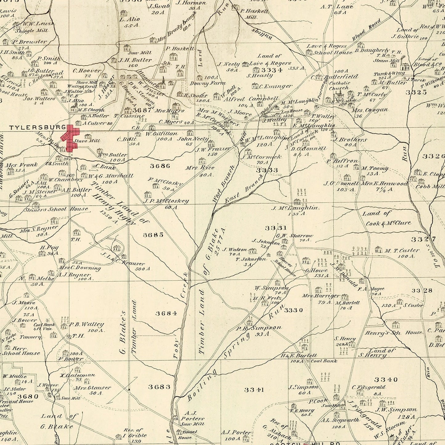 Vintage Map of Farmington, Pennsylvania 1877