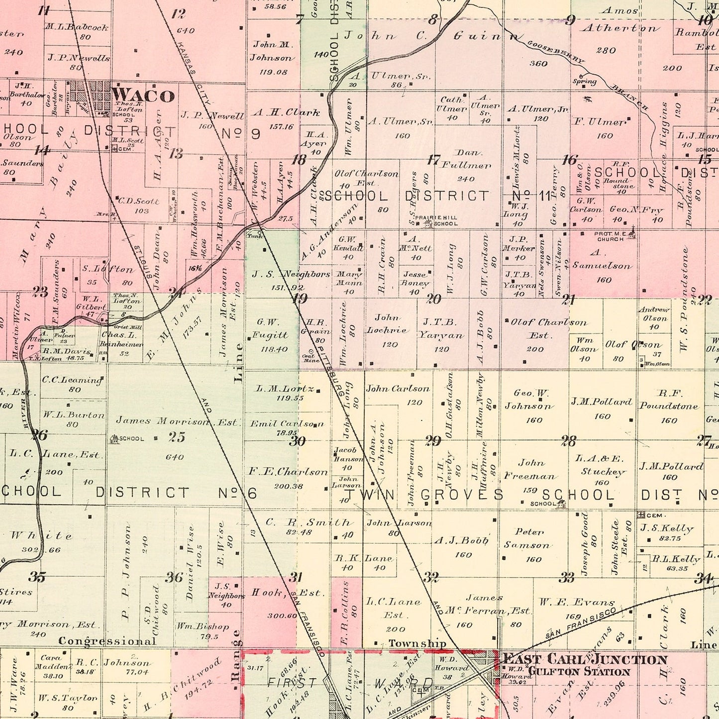 Vintage Map of Twin Groves Township, Jasper County, Missouri 1895