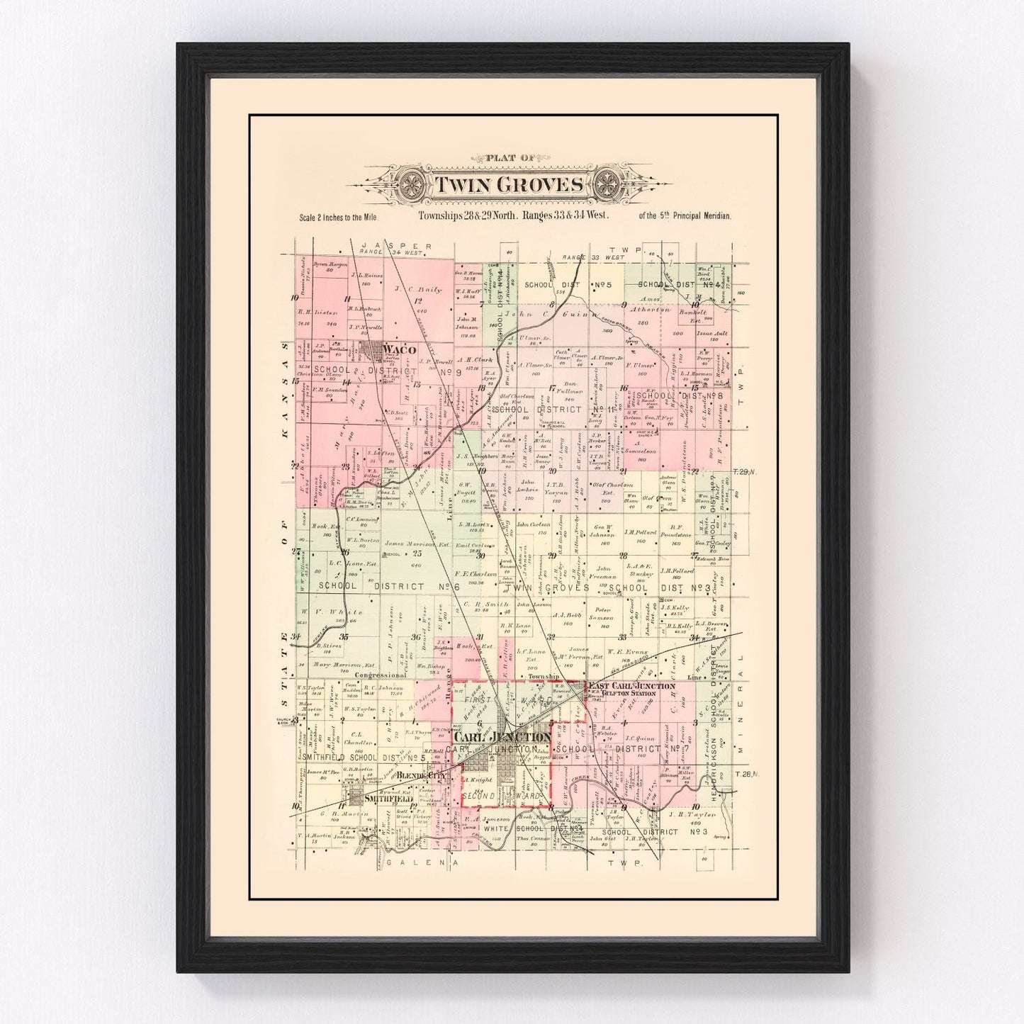 Vintage Map of Twin Groves Township, Jasper County, Missouri 1895