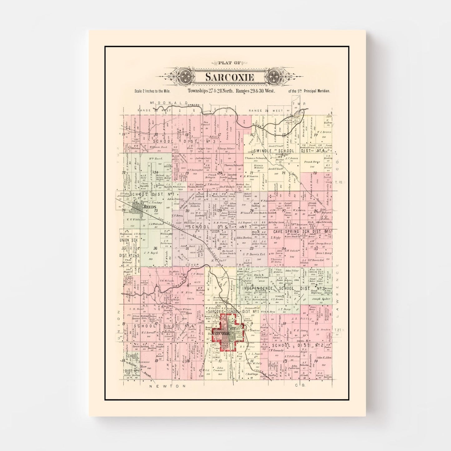 Vintage Map of Sarcoxie Township, Jasper County, Missouri 1895