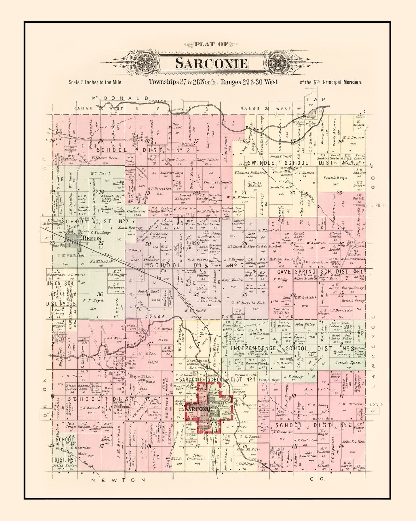 Vintage Map of Sarcoxie Township, Jasper County, Missouri 1895