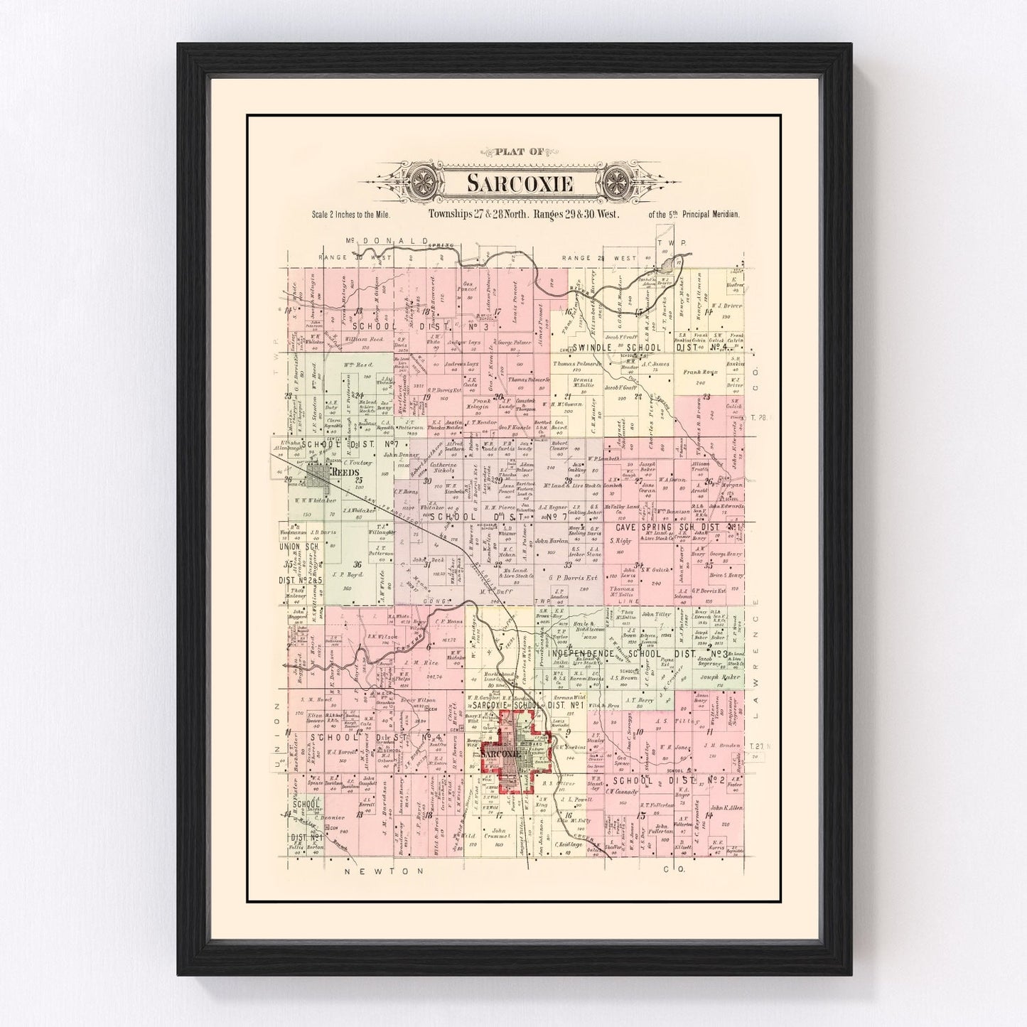 Vintage Map of Sarcoxie Township, Jasper County, Missouri 1895