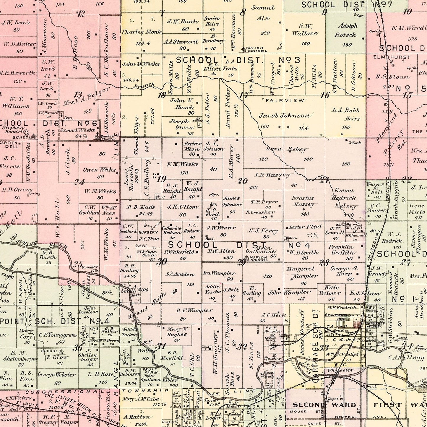 Vintage Map of Marion Township, Jasper County, Missouri 1895