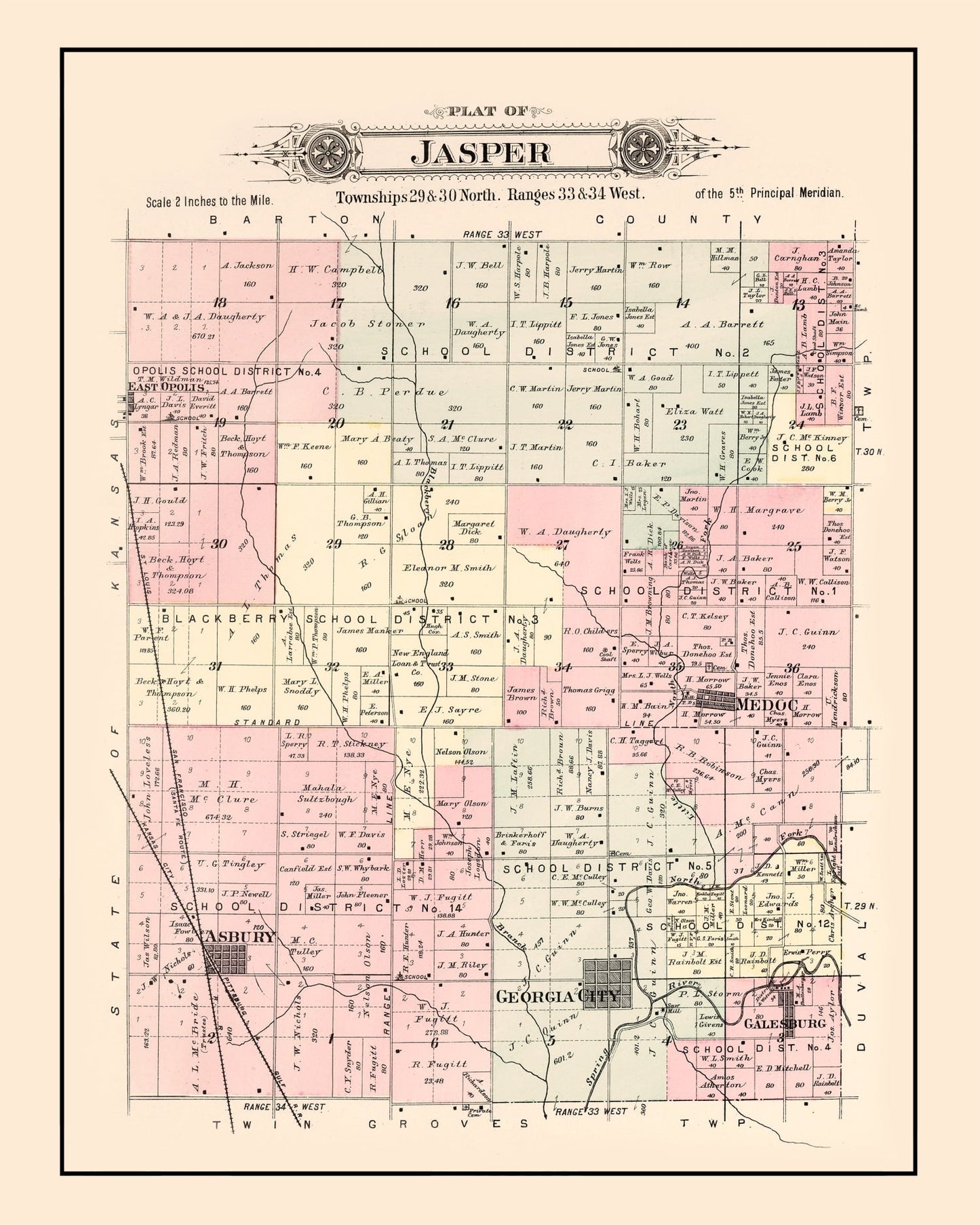 Vintage Map of Jasper Township, Jasper County, Missouri 1895