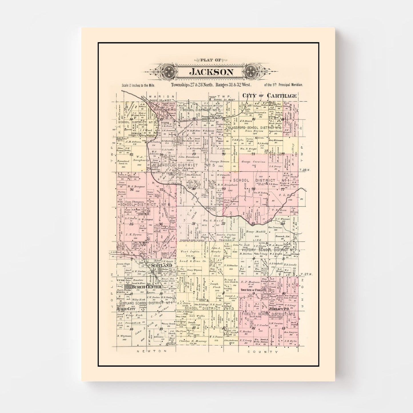 Vintage Map of Jackson Township, Jasper County, Missouri 1895