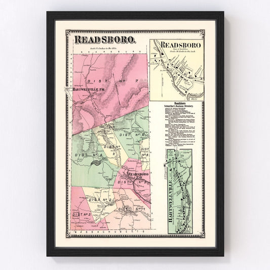 Vintage Map of Readsboro Township, Bennington County, Vermont 1869