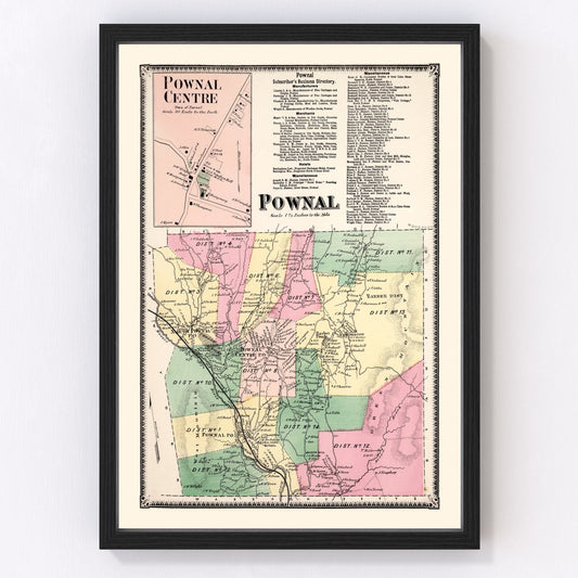 Vintage Map of Pownal Township, Bennington County, Vermont 1869