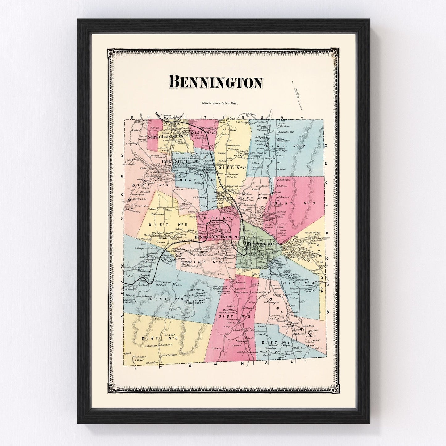 Vintage Map of Bennington Township, Bennington County, Vermont 1869