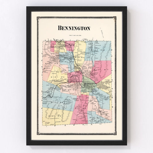Vintage Map of Bennington Township, Bennington County, Vermont 1869