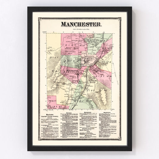 Vintage Map of Manchester Township, Bennington County, Vermont 1869