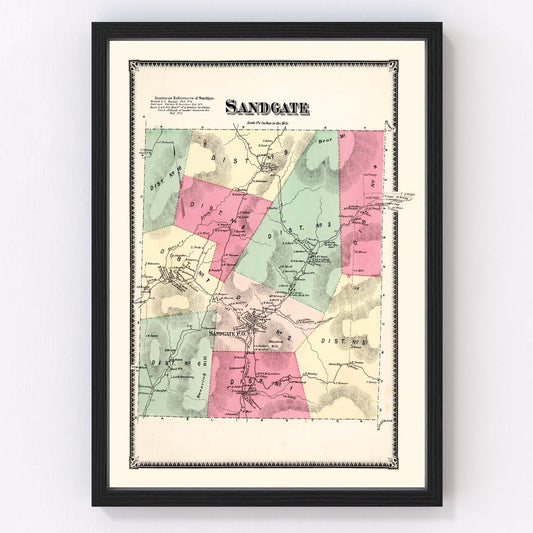 Vintage Map of Sandgate Township, Bennington County, Vermont 1869