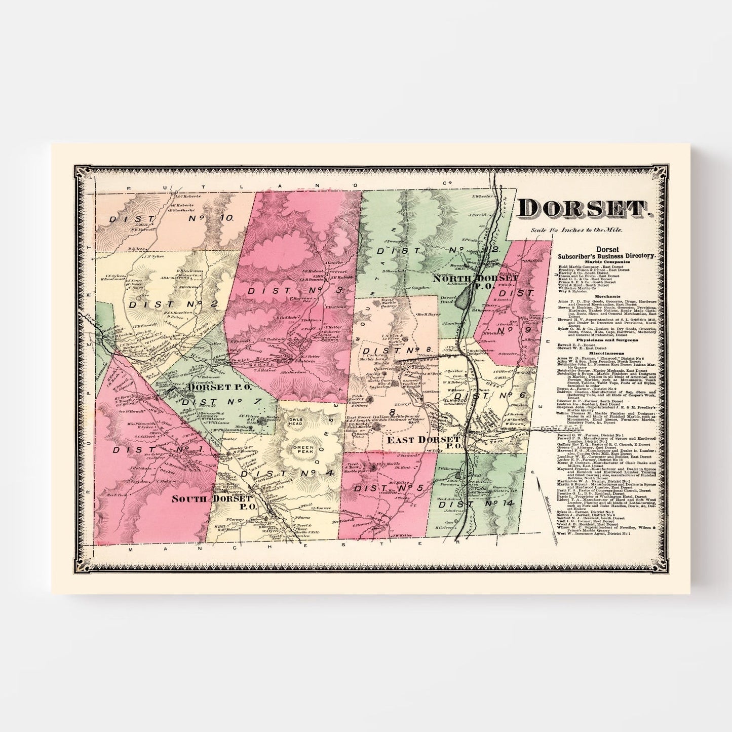 Vintage Map of Dorset Township, Bennington County, Vermont 1869
