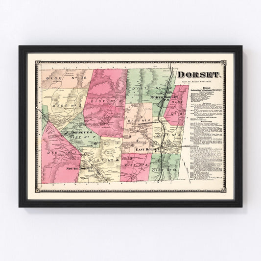 Vintage Map of Dorset Township, Bennington County, Vermont 1869