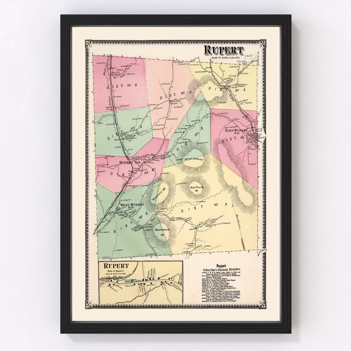 Vintage Map of Rupert Township, Bennington County, Vermont 1869