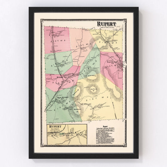 Vintage Map of Rupert Township, Bennington County, Vermont 1869