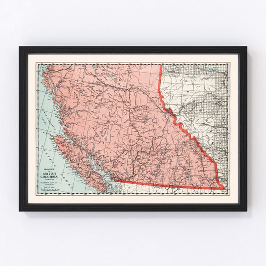 Vintage Map of British Columbia Canada, 1925