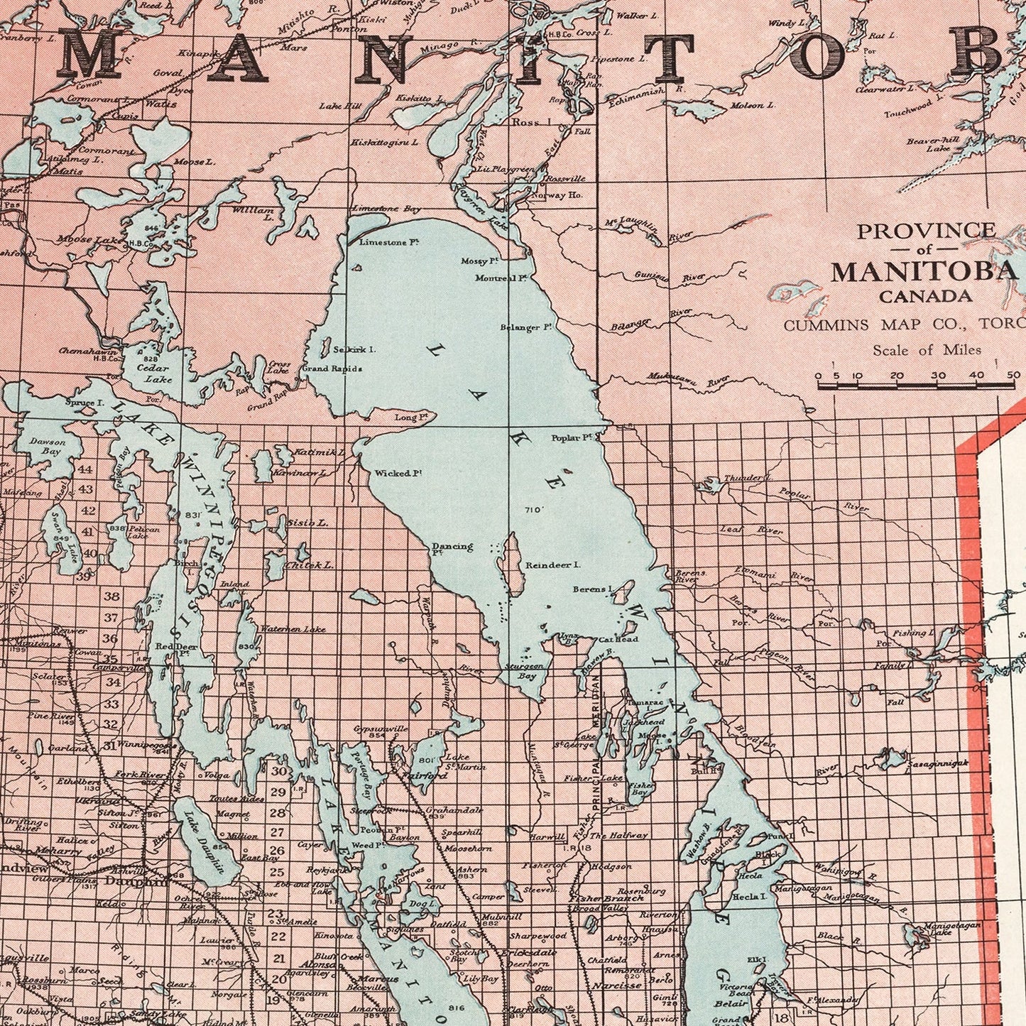 Vintage Map of Manitoba Canada, 1925