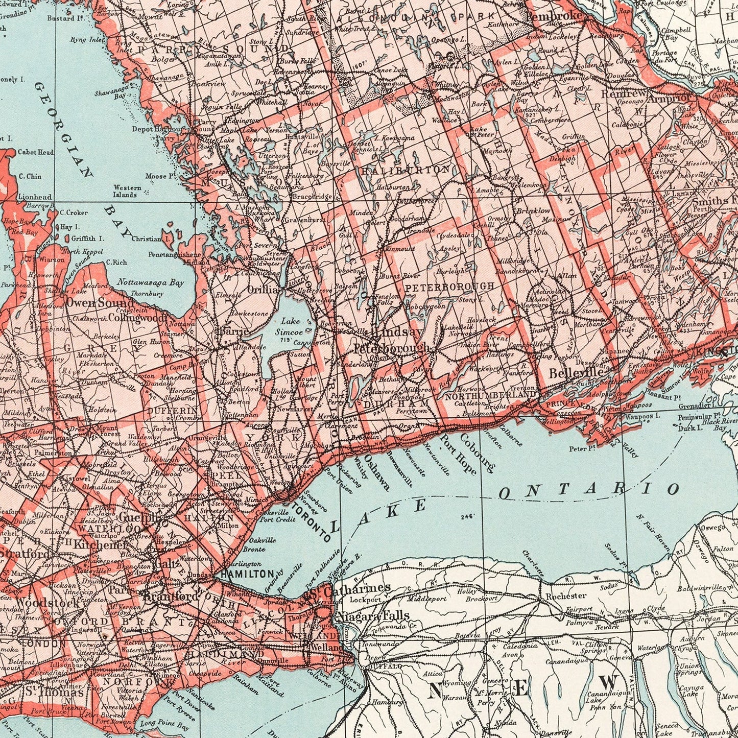 Vintage Map of Ontario Canada, 1925