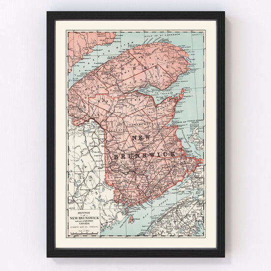 Vintage Map of New Brunswick Canada, 1925
