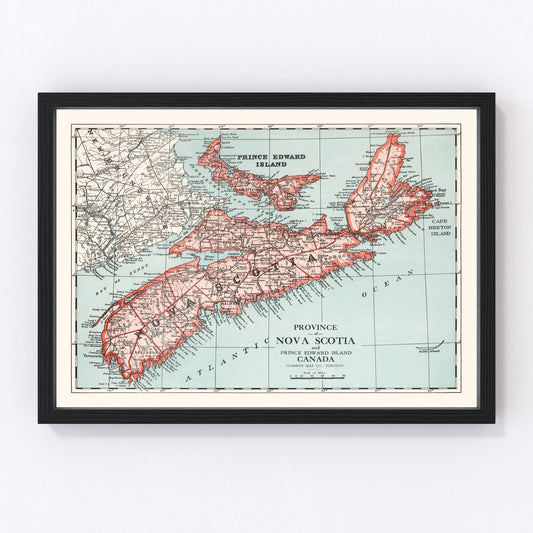 Vintage Map of Nova Scotia Canada, 1925