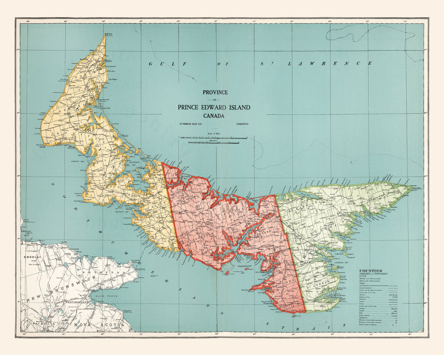 Vintage Map of Prince Edward Island Canada, 1925