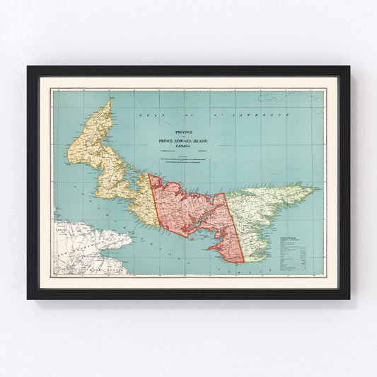 Vintage Map of Prince Edward Island Canada, 1925