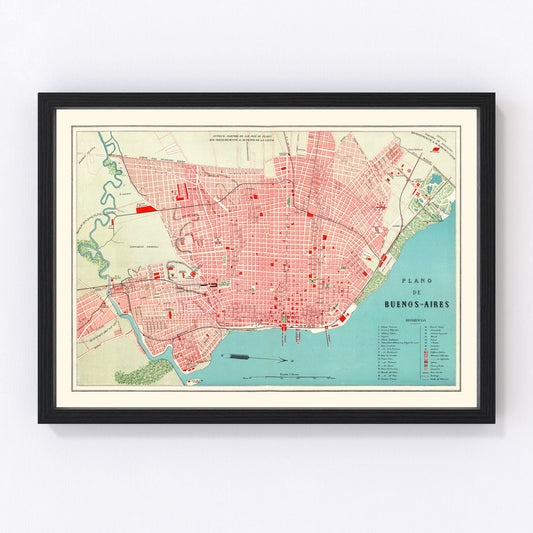 Vintage Map of Buenos Aires, Argentina 1888