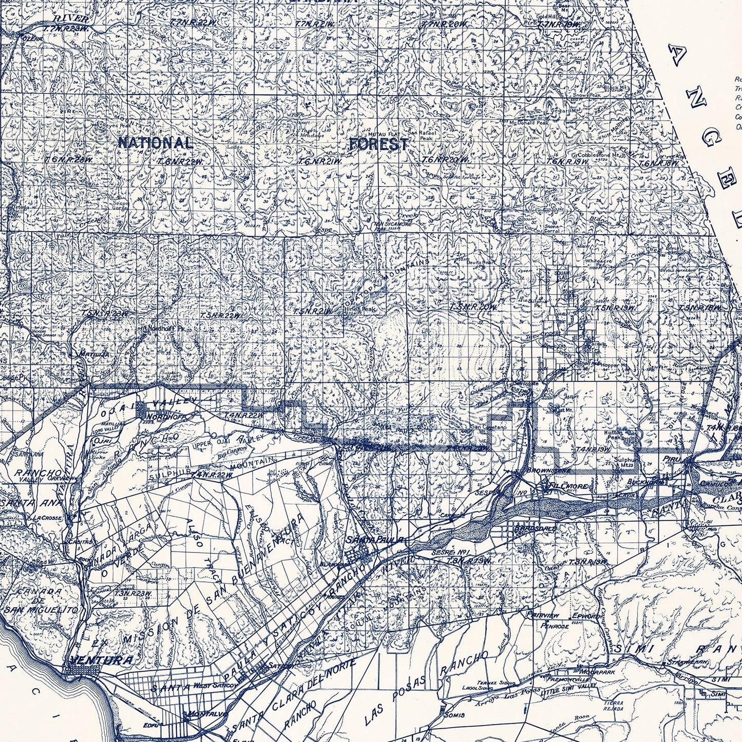 Vintage Map of Ventura County, California 1913