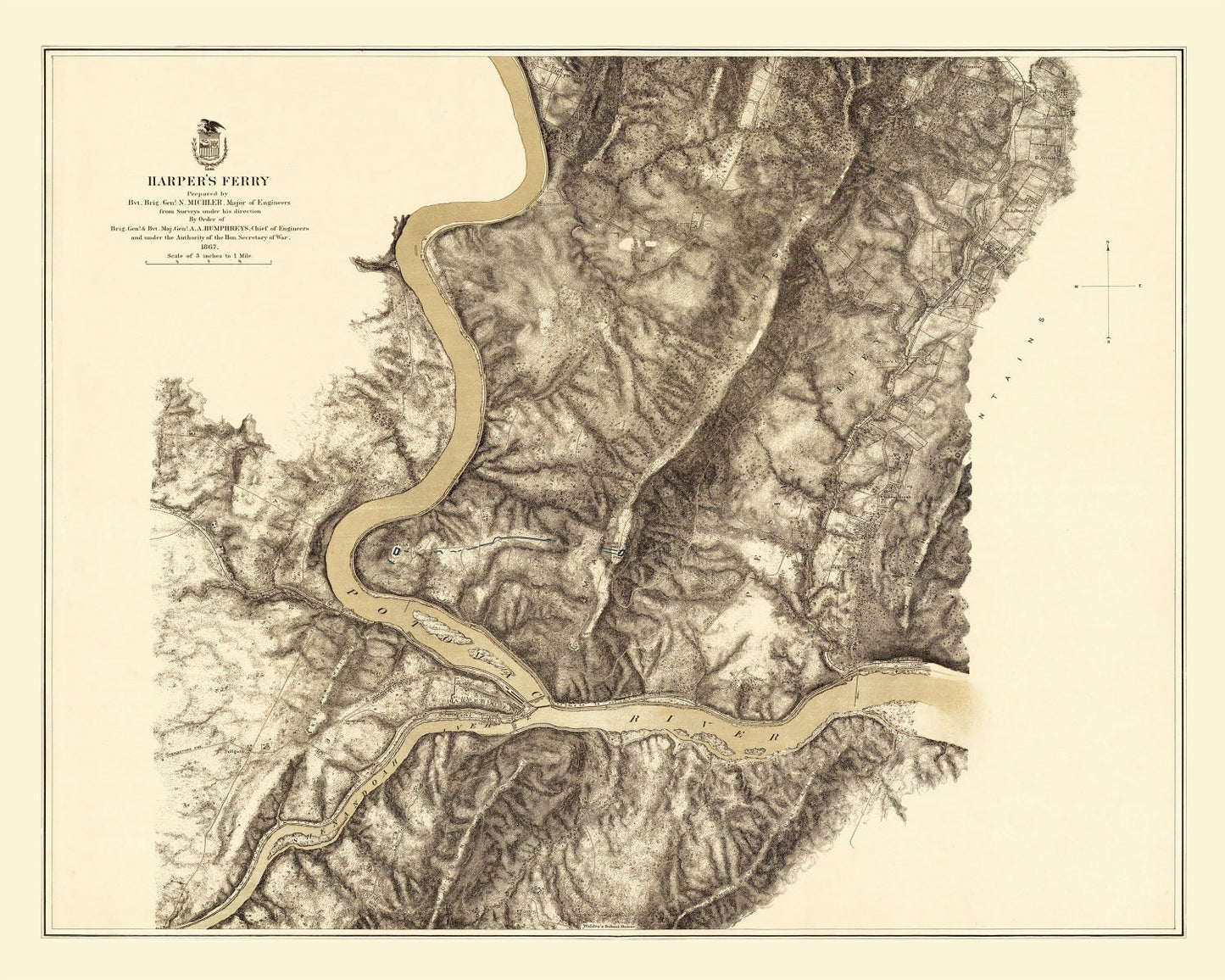 Vintage Map of Harpers Ferry, West Virginia 1869