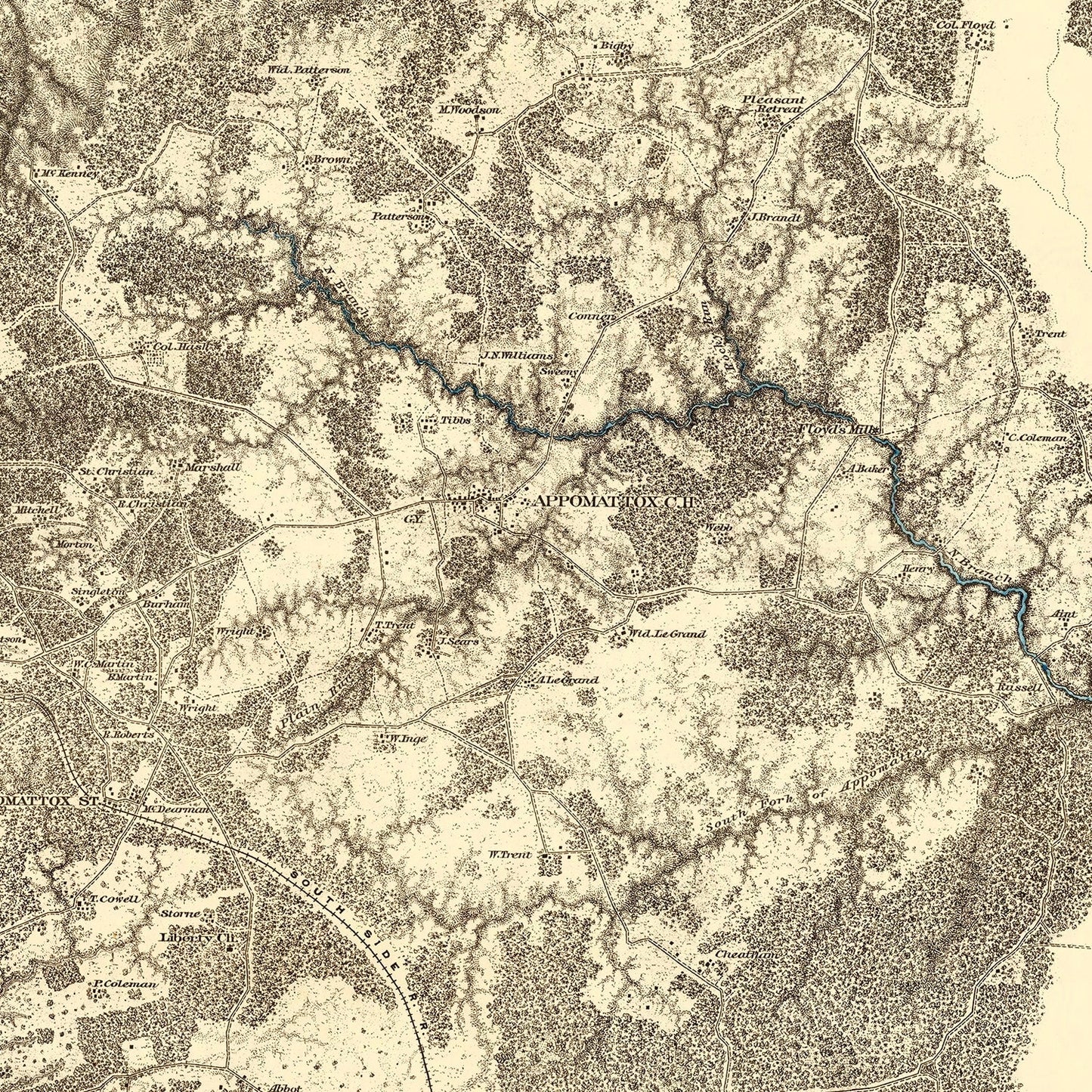 Vintage Map of the Battle of Appomattox Court House, 1869