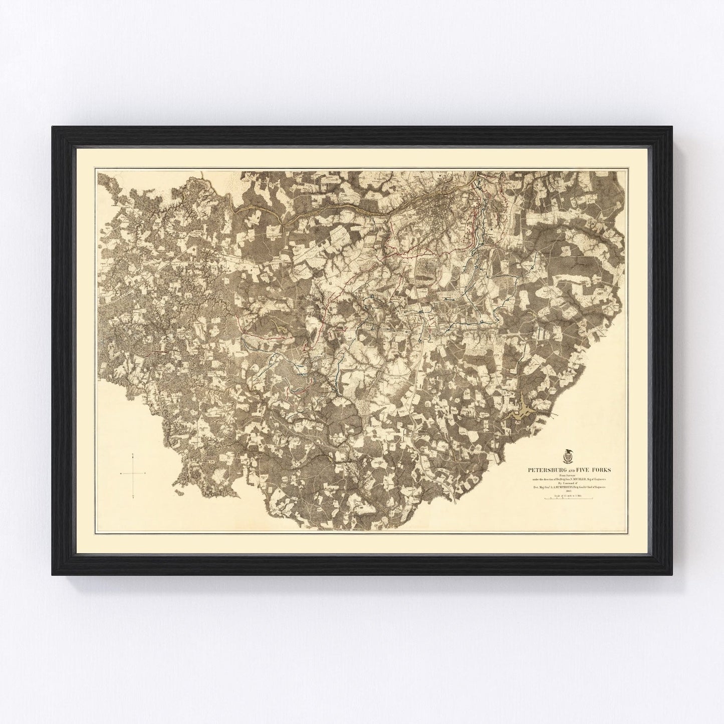 Vintage Map of the Battle of Petersburg & Five Forks, 1869