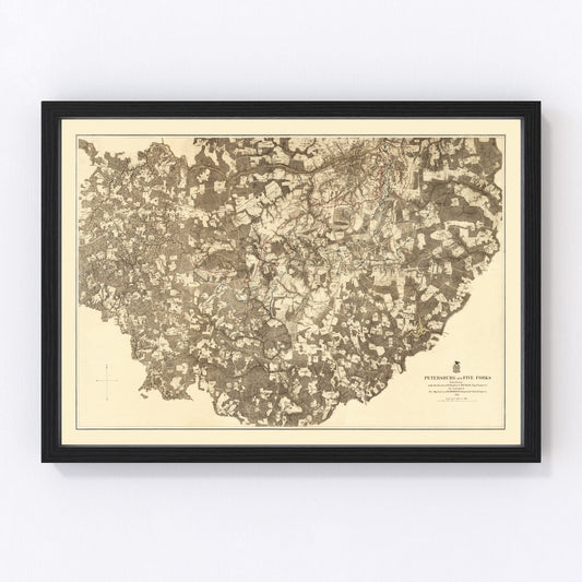 Vintage Map of the Battle of Petersburg & Five Forks, 1869
